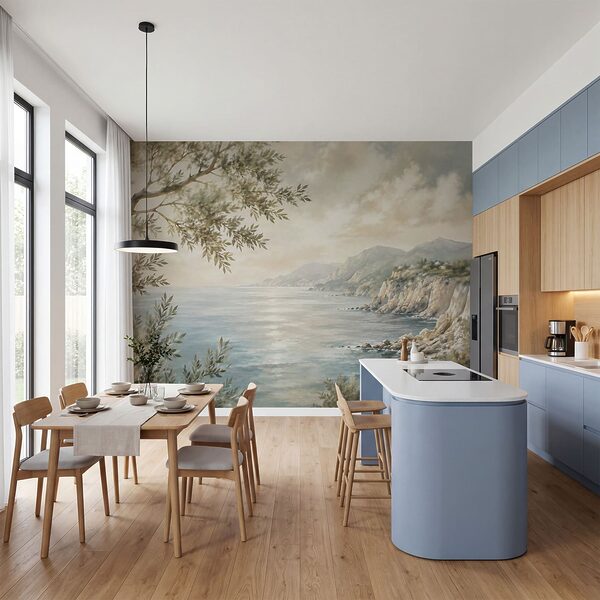 Painting of a body of water and a tree