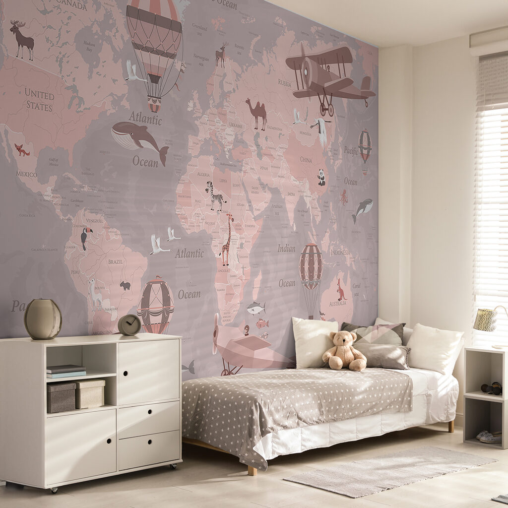 A map of the world with airplanes and hot air balloons A map of the world with airplanes and hot air balloons